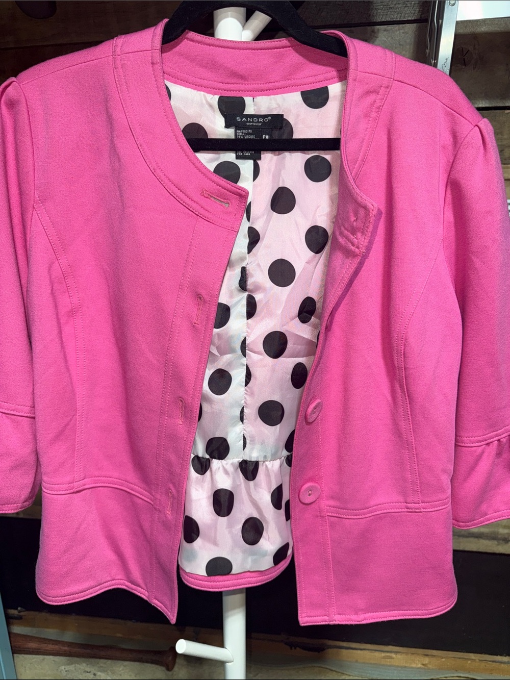 Sandro Girls Hot Pink Jacket with Black Polka Dot Lining Petite XL